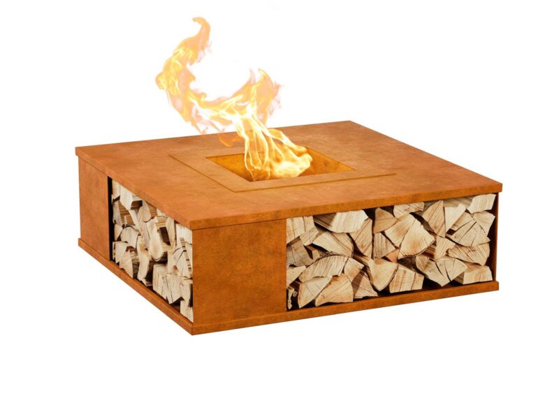 Quadratischer Corten Indy Kamin 122x122x46 Cm 2 - cortena.de